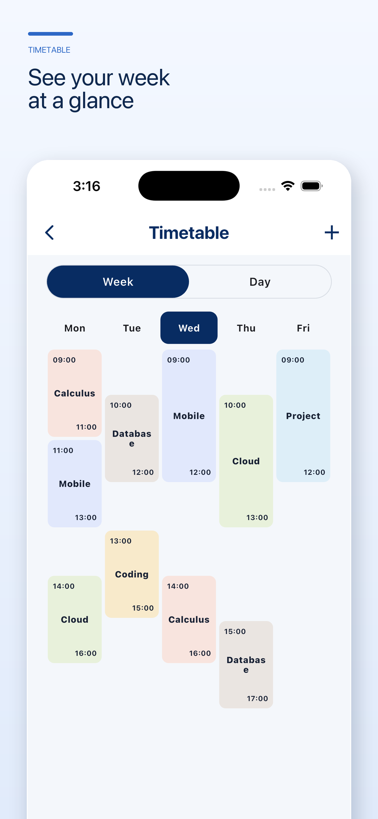 EduTrack weekly timetable